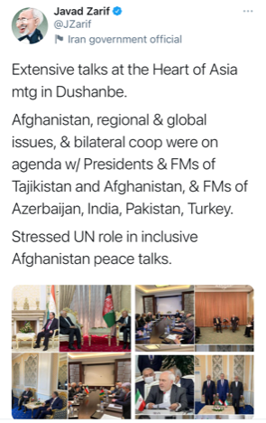 گزارش توئیتری ظریف از کنفرانس «قلب آسیا» در دوشنبه
